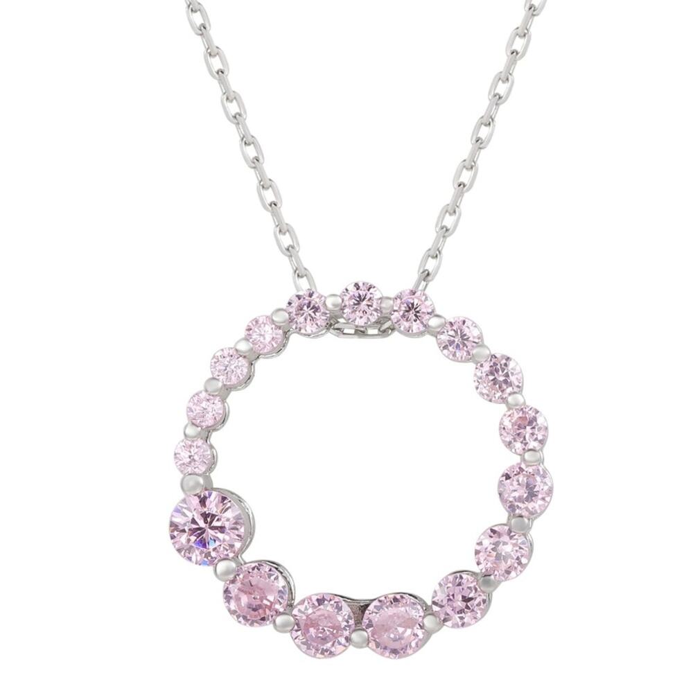 Suzy Levian Sterling Silver‎ Pink Cubic Zirconia Circle Necklace